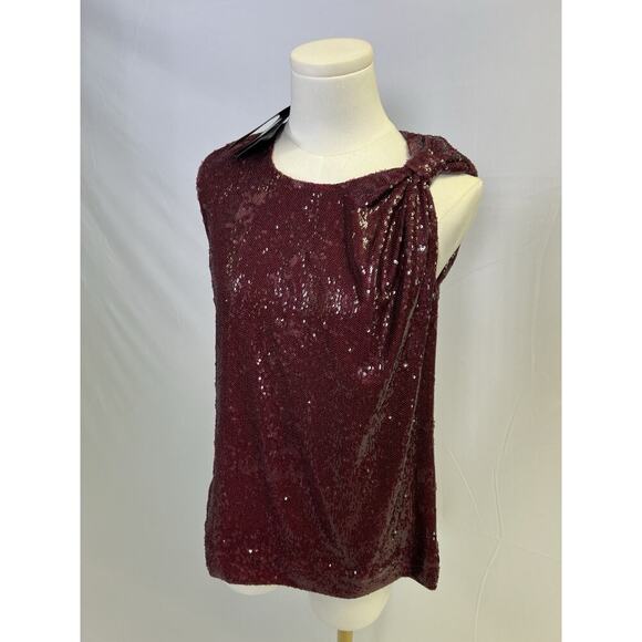 Halston Heritage Cynthia Sequined Top NWT Retail $375 Bordeaux Size XS - Picture 1 of 16